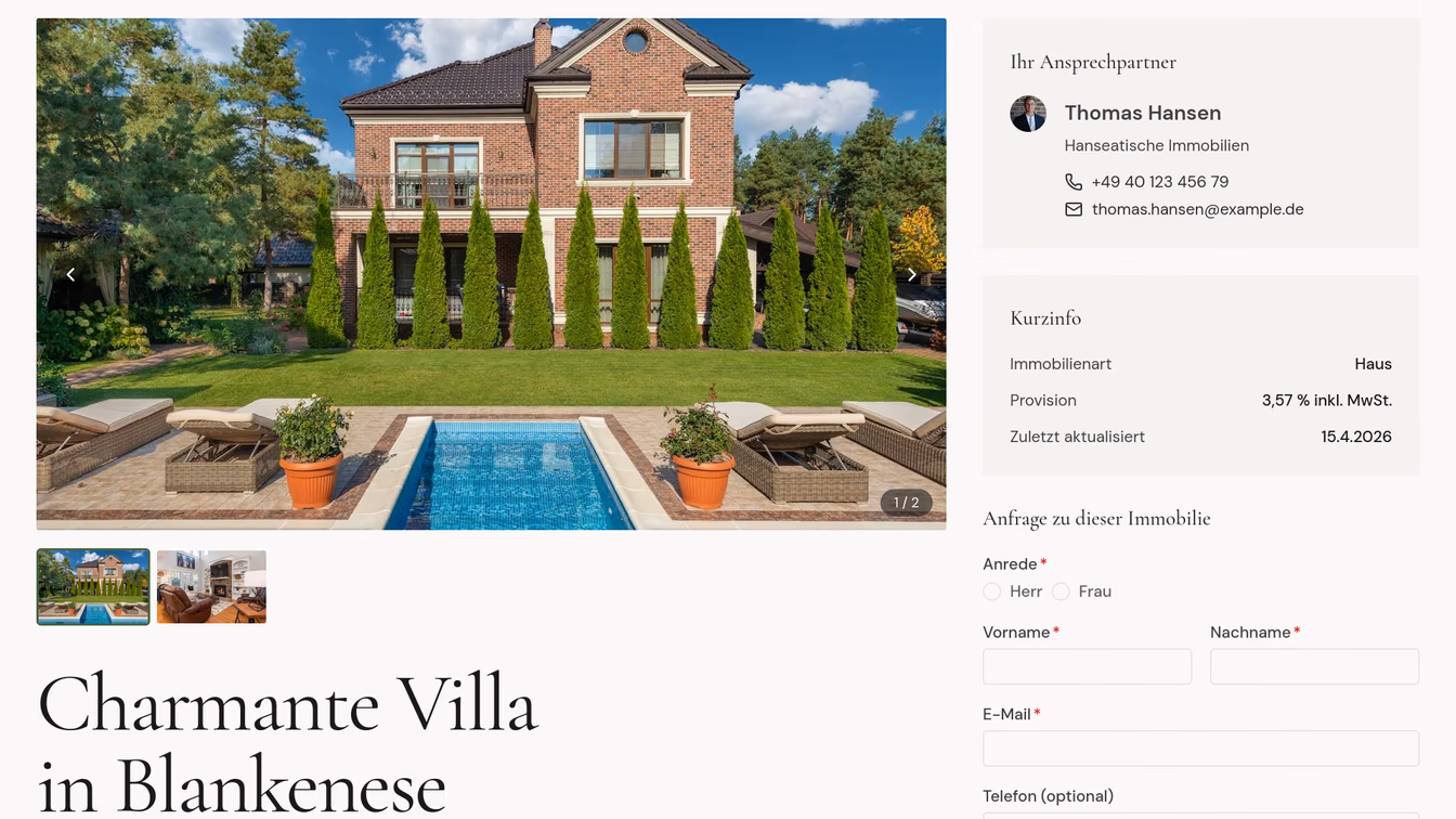 Elegantes Design der Demo-Webseite