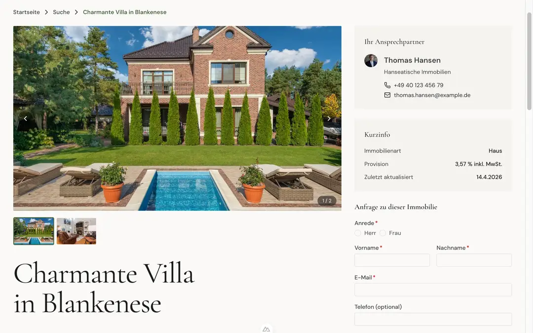 Immobilienübersicht mit Filterung und Kartenansicht