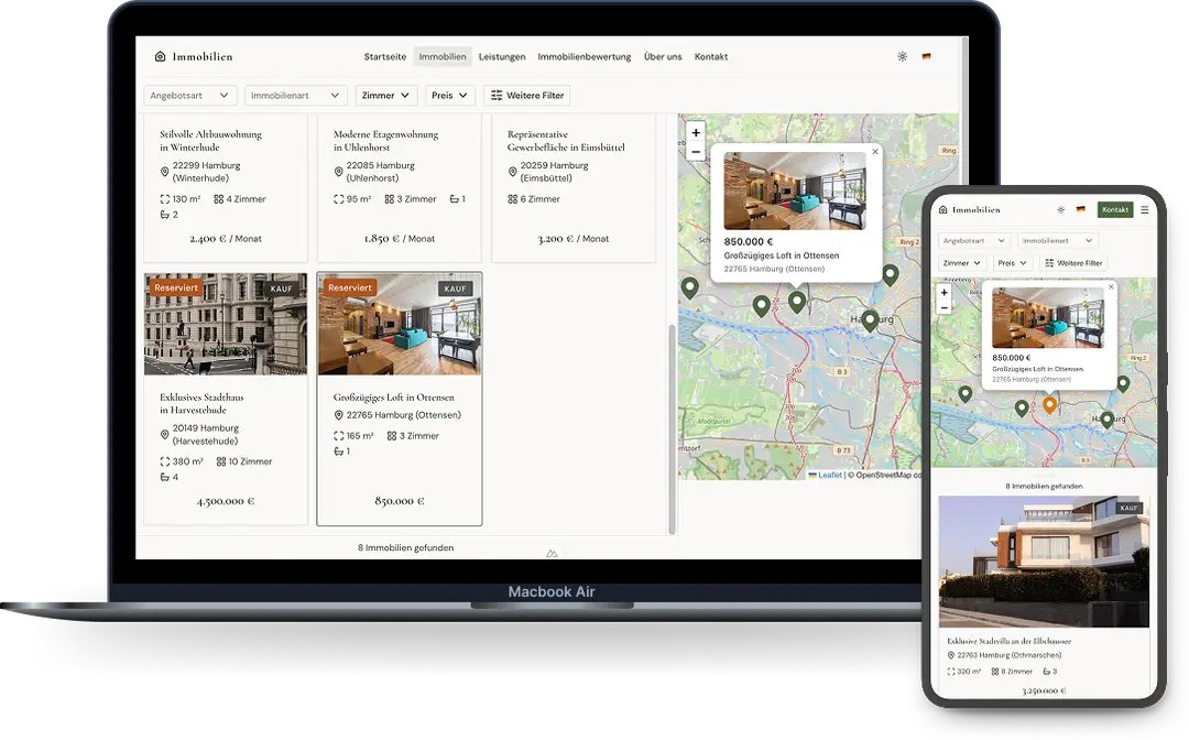 Mobile Ansicht einer Objektdetailseite