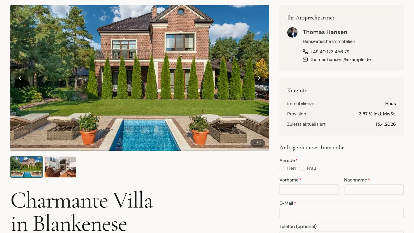 Elegantes Design der Demo-Webseite