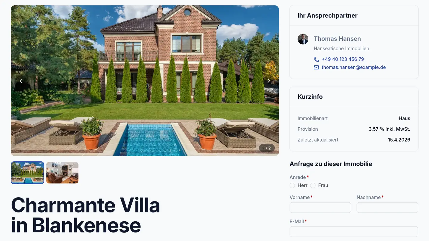 Modernes Design der Demo-Webseite